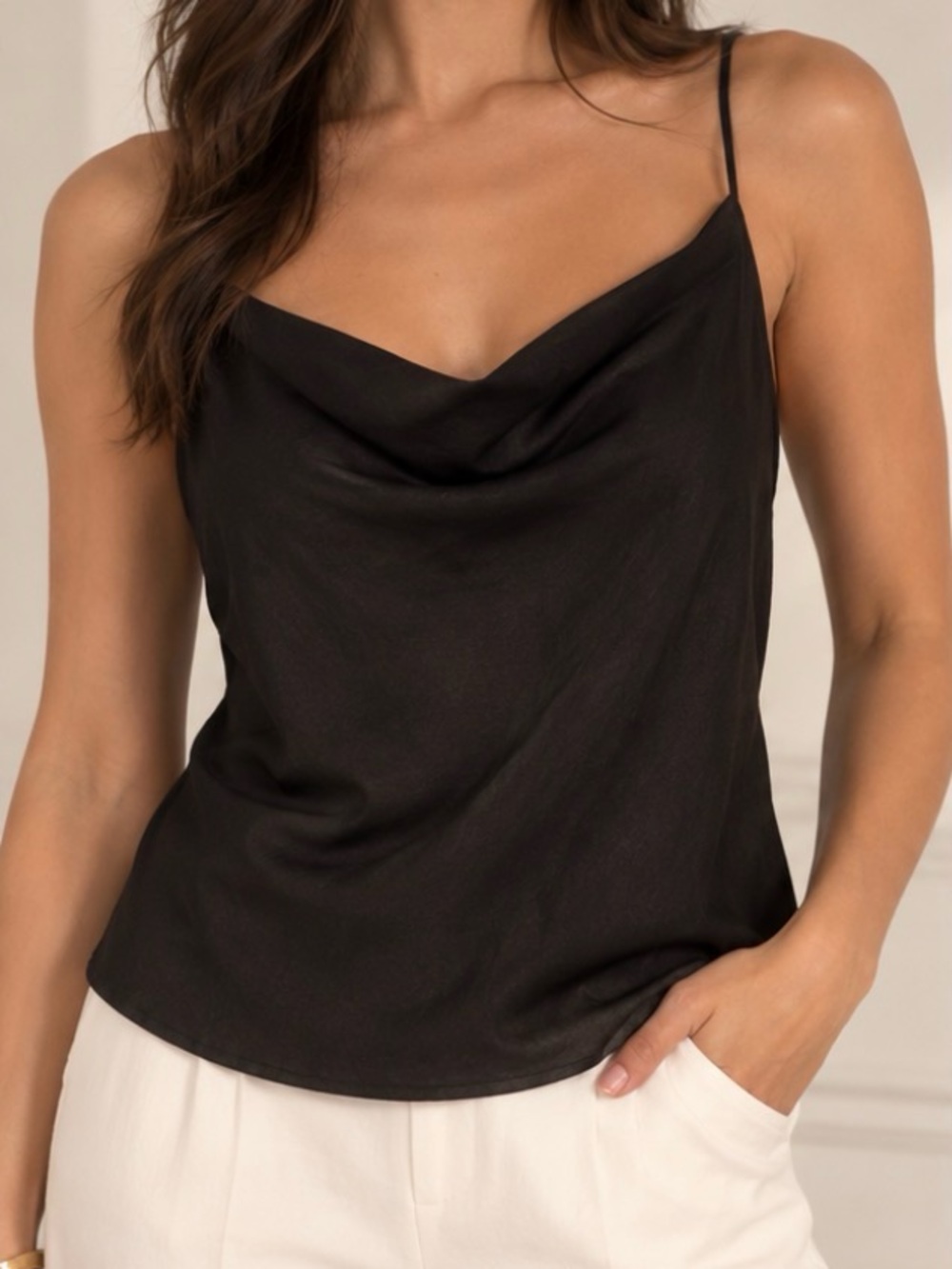Black Cowl Neck Satin Camisole Top - Brand: Top Shop